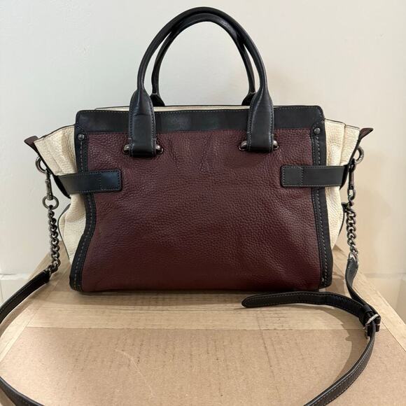 Coach Swagger Colorblock Burgundy White Pebbled Leather Carryall Purse Bag - Picture 5 of 11